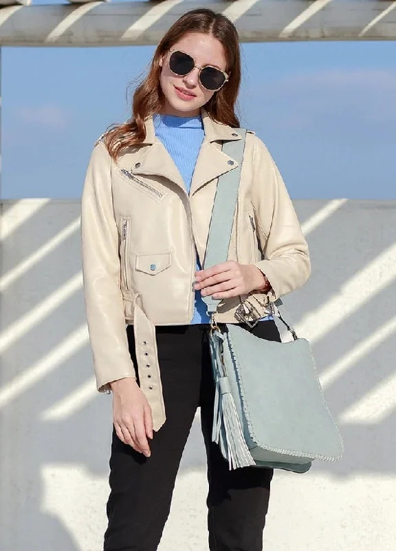Medium - sized Canvas Crossbody Bag in Beige with Floral Print for Spring OutingsM1888 Whipstitch Crossbody w/ Dual Zip Compartments