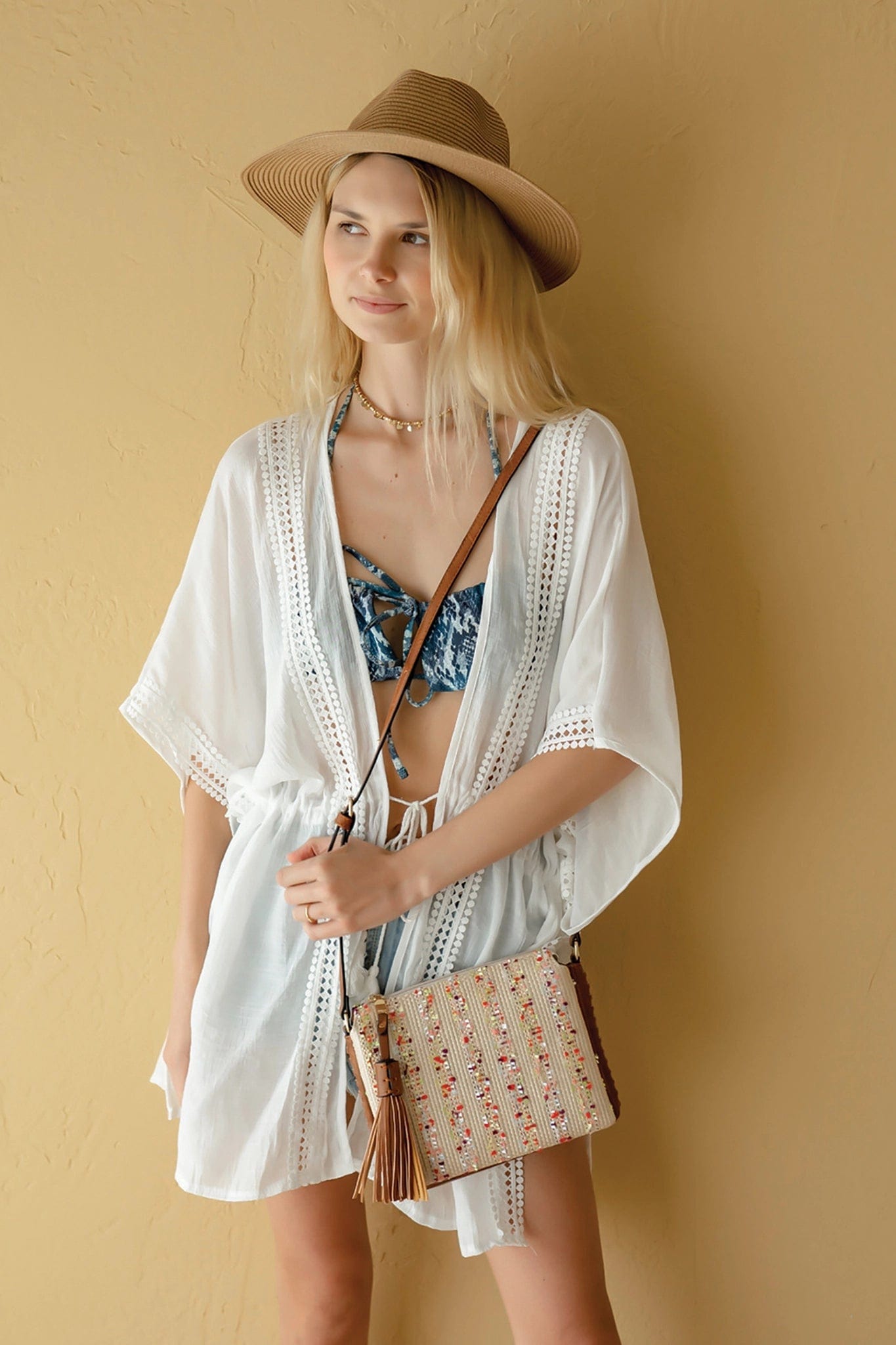 Leather - Trimmed Denim Crossbody Bag in Blue for a Vintage - Inspired LookM1918 Three Compartment Crossbody w/ Tassel
