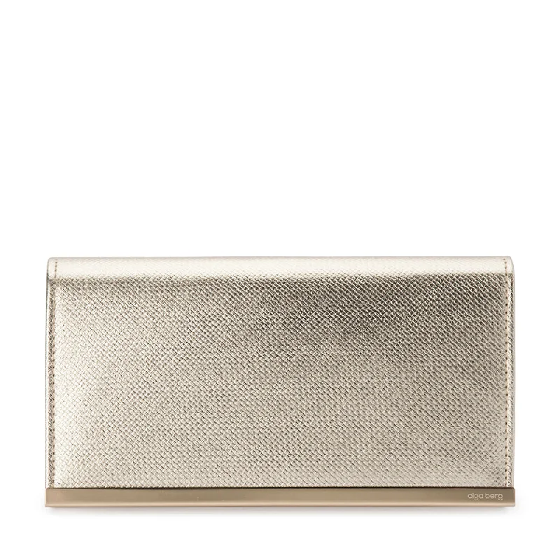 Women's Small Beaded Clutch in Silver for New Year's Eve PartyMADDIE Metallic Embossed Foldover Clutch