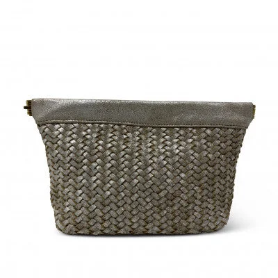Lace - Trimmed Satin Clutch in Ivory for Garden WeddingsMETALLIC WEAVE MAKE UP BAG