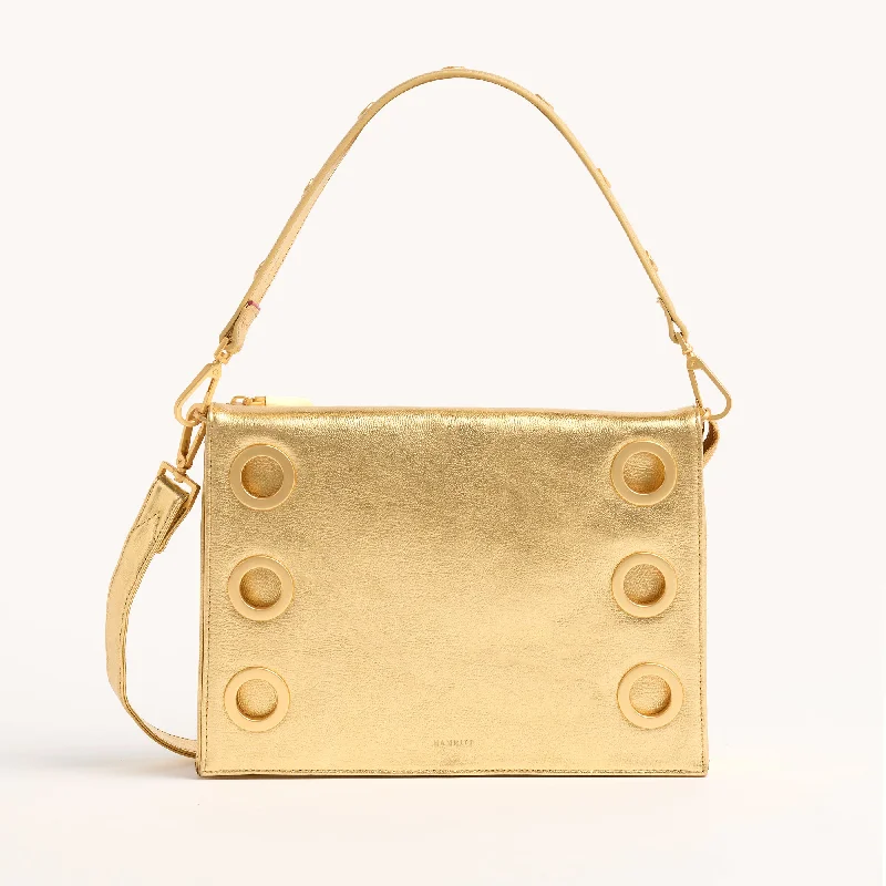 Women's Monogrammed Leather Clutch in Tan for Personalized StyleMontana Clutch | Gala Gold/Brushed Gold Hammered | Lrg