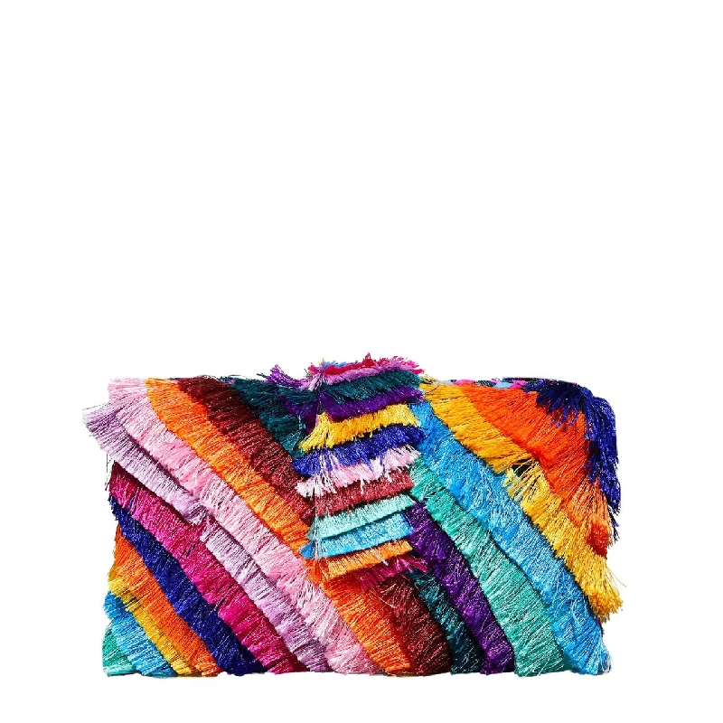 Women's Faux Fur Clutch in White for Winter BallsRainbow Frill Clutch