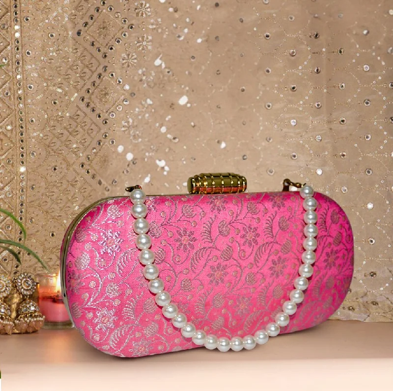 Geometric - Patterned PVC Evening Bag in Multicolor for Trendy Nights OutNaaz Banarasi Clutch | Pink