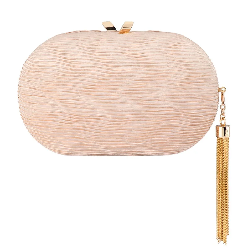Women's Metallic Leather Clutch in Rose Gold for Valentine's DateNATALIE Pleated Oval Clutch Women's Metallic Leather Clutch in Rose Gold for Valentine's DateNATALIE Pleated Oval Clutch
