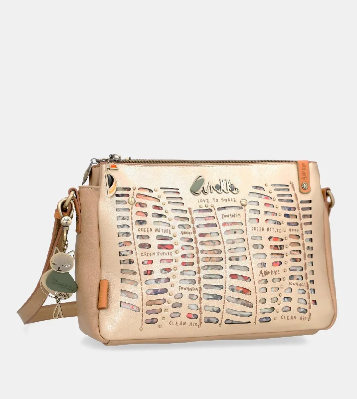 Women's Crossbody Bag with Zippered Pocket on the Back in Red for SecurityNature Pachamama golden crossbody bag with three compartments