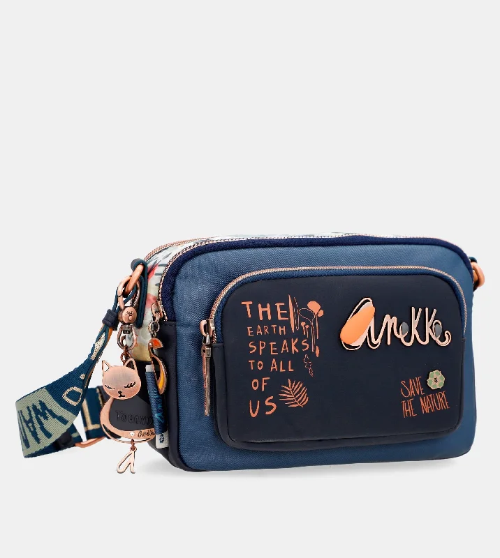 Waterproof Nylon Crossbody Bag in Navy Blue for Outdoor Hiking TripsNature Pachamama navy blue crossbody bag anekke