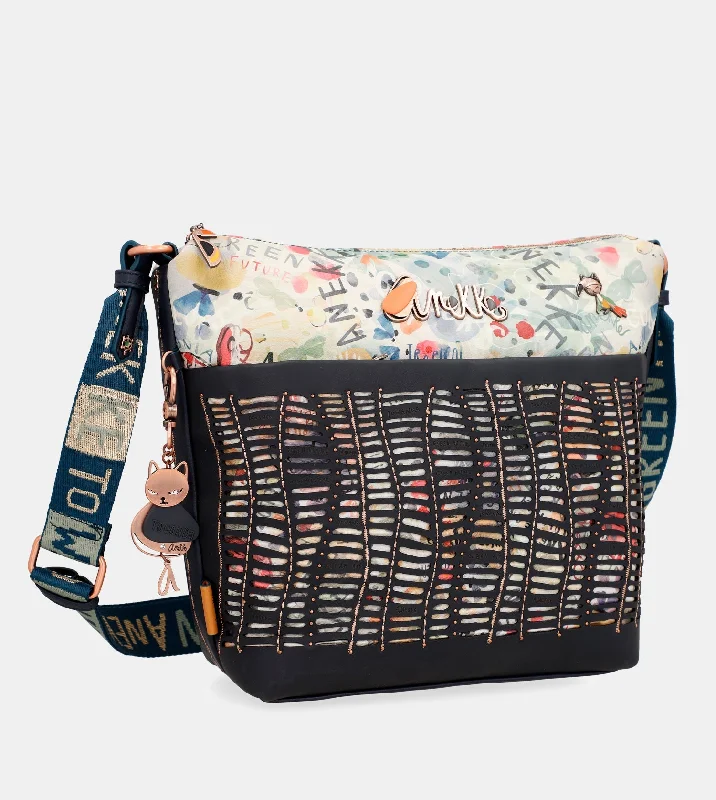 Medium - sized Canvas Crossbody Bag in Beige with Floral Print for Spring OutingsNature Pachamama navy blue large crossbody bag