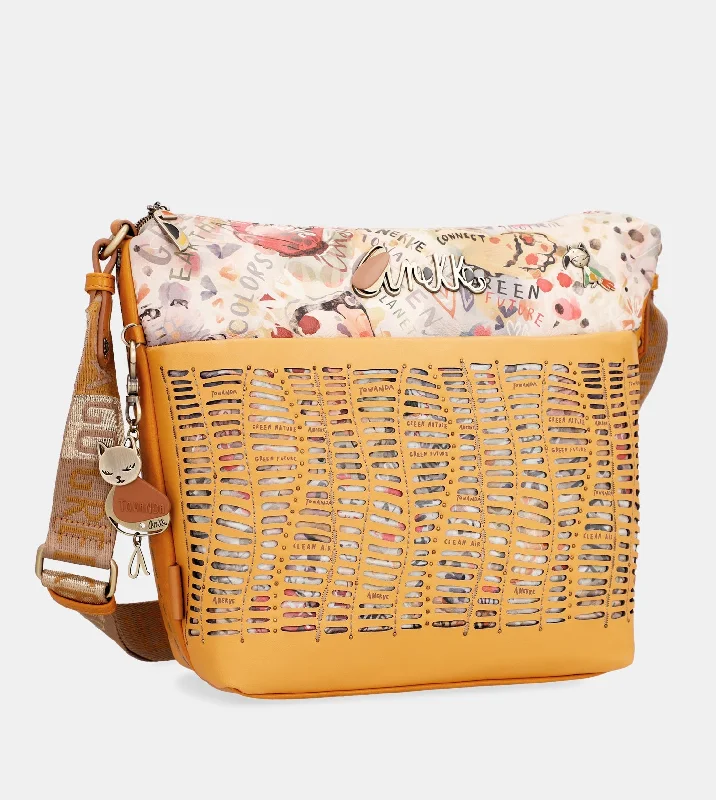 Leather - Trimmed Denim Crossbody Bag in Blue for a Vintage - Inspired LookNature Pachamama ochre large messenger bag