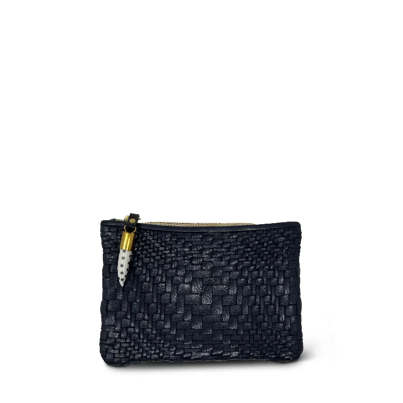 Women's Metallic Leather Clutch in Rose Gold for Valentine's DateNavy Vari Weave Small Pouch Women's Metallic Leather Clutch in Rose Gold for Valentine's DateNavy Vari Weave Small Pouch