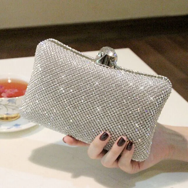 Women's Metallic Leather Clutch in Rose Gold for Valentine's DateCrystal Evening Clutch