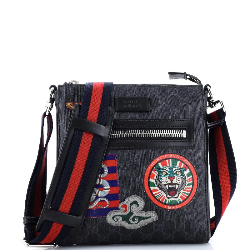 Women's Crossbody Bag with Multiple Compartments in Gray for Organized Daily UseNight Courrier Zip Messenger GG Coated Canvas with Applique Small Women's Crossbody Bag with Multiple Compartments in Gray for Organized Daily UseNight Courrier Zip Messenger GG Coated Canvas with Applique Small