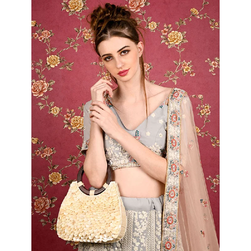 Velvet Clutch Bag in Burgundy with Crystal Embellishments for Formal DinnersOdette Apricot Shell Embellished Clutch Bag
