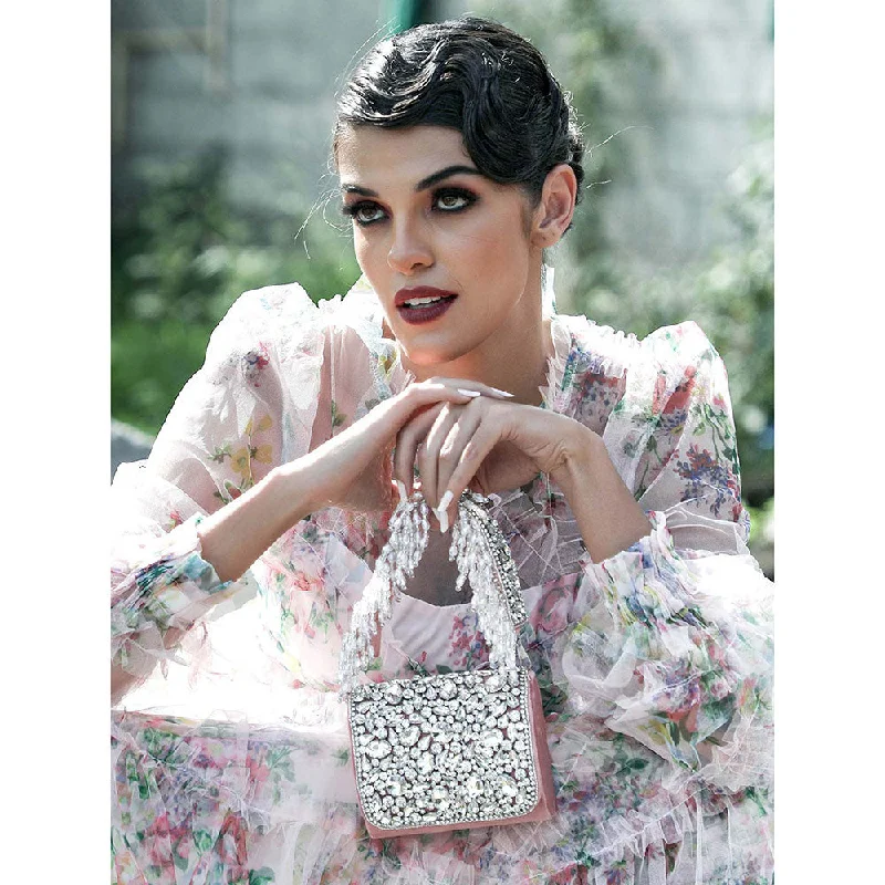 Leather Clutch with Chain Strap in Black for Cocktail PartiesOdette Embellished Pink Clutch for Women