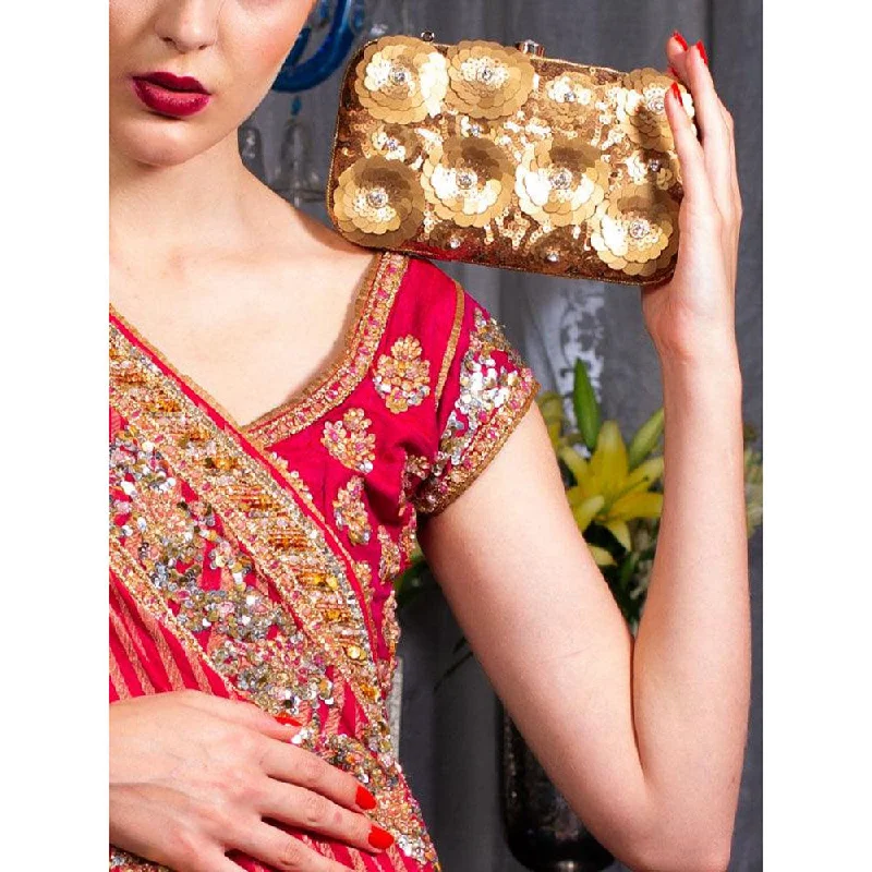 Women's Small Beaded Clutch in Silver for New Year's Eve PartyOdette Gold Sequined Flower Clutch