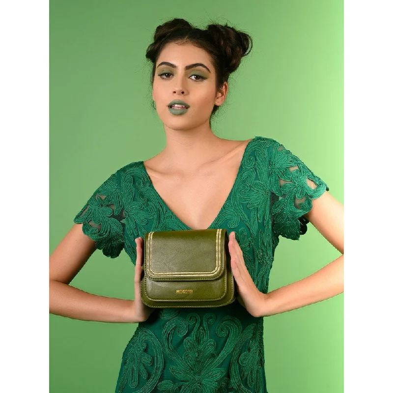 Women's Studded Leather Evening Bag in Black for Rock - n - Roll NightsOdette Green Embroidered Formal Clutch