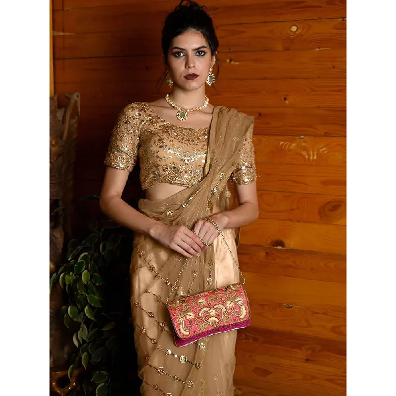 Quilted Leather Evening Bag in Gray for Sophisticated EventsOdette Magenta and Gold Embroidered Bridal Clutch