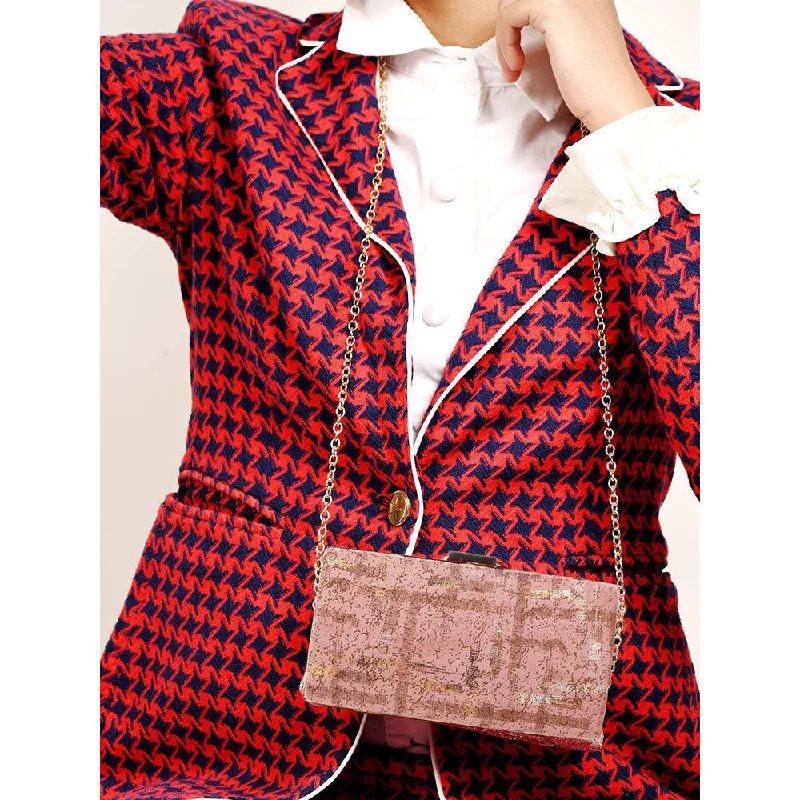 Velvet Clutch Bag in Burgundy with Crystal Embellishments for Formal DinnersOdette Metalic Stylish Clutch