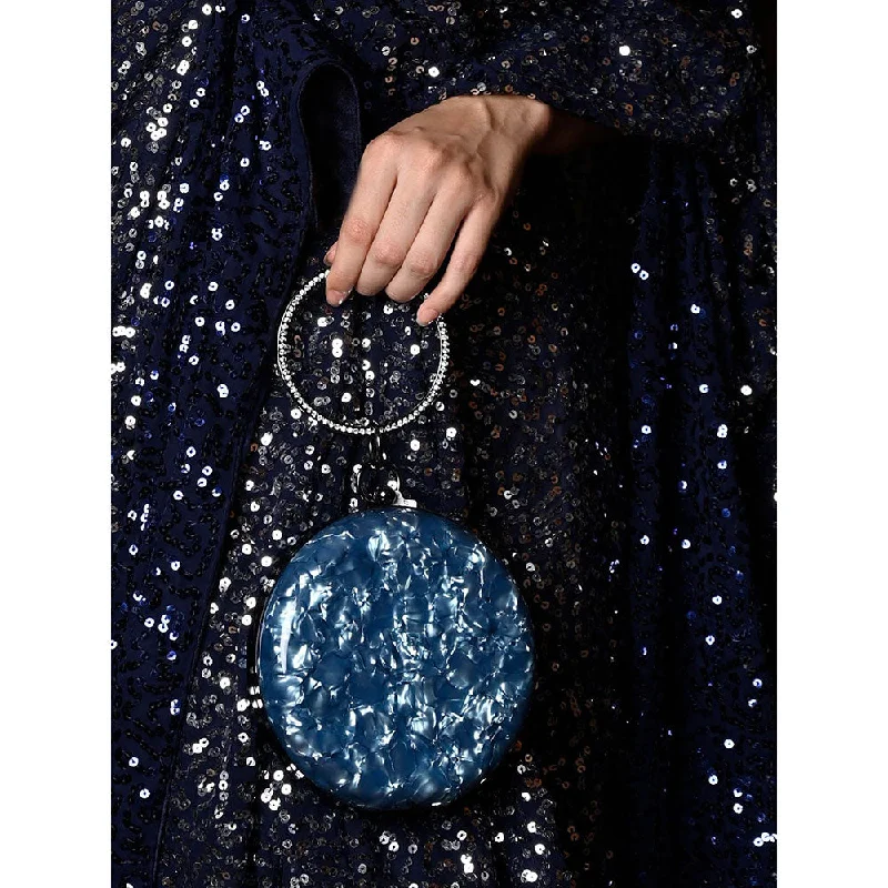 Suede Clutch with Tassel Details in Olive for Fall SoireesOdette Metallic Blue Round Clutch Suede Clutch with Tassel Details in Olive for Fall SoireesOdette Metallic Blue Round Clutch