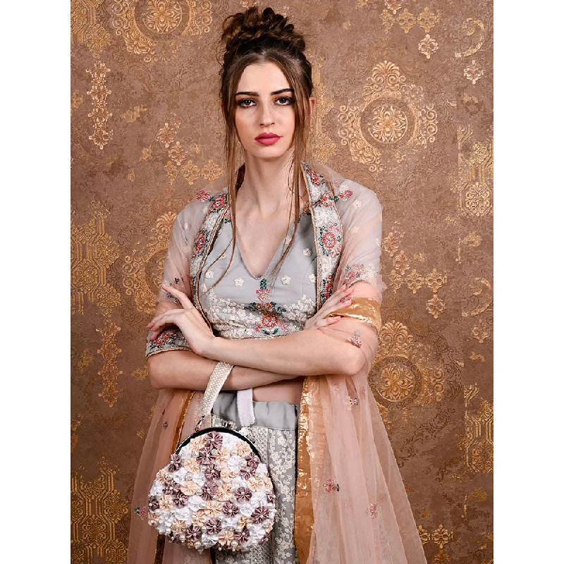 Suede Clutch with Tassel Details in Olive for Fall SoireesOdette Multicolored Floral Bridal Clutch Bag