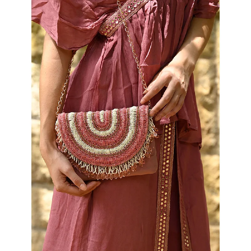 Women's Faux Fur Clutch in White for Winter BallsOdette Pink and White Embroidered Clutch