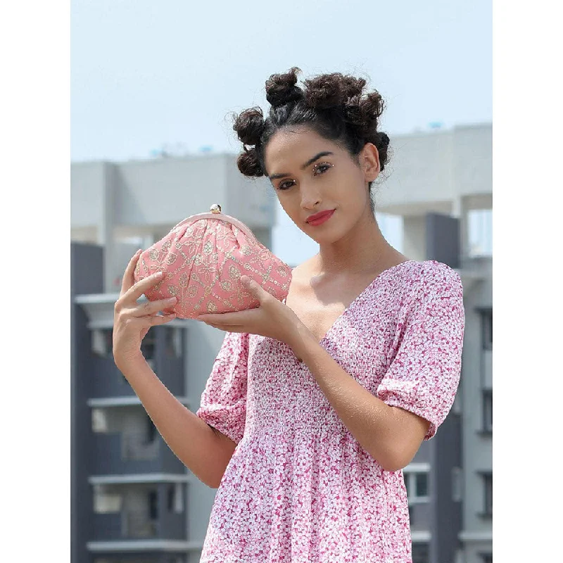 Women's Small Beaded Clutch in Silver for New Year's Eve PartyOdette Pink Floral Sophisticated Clutch for Women
