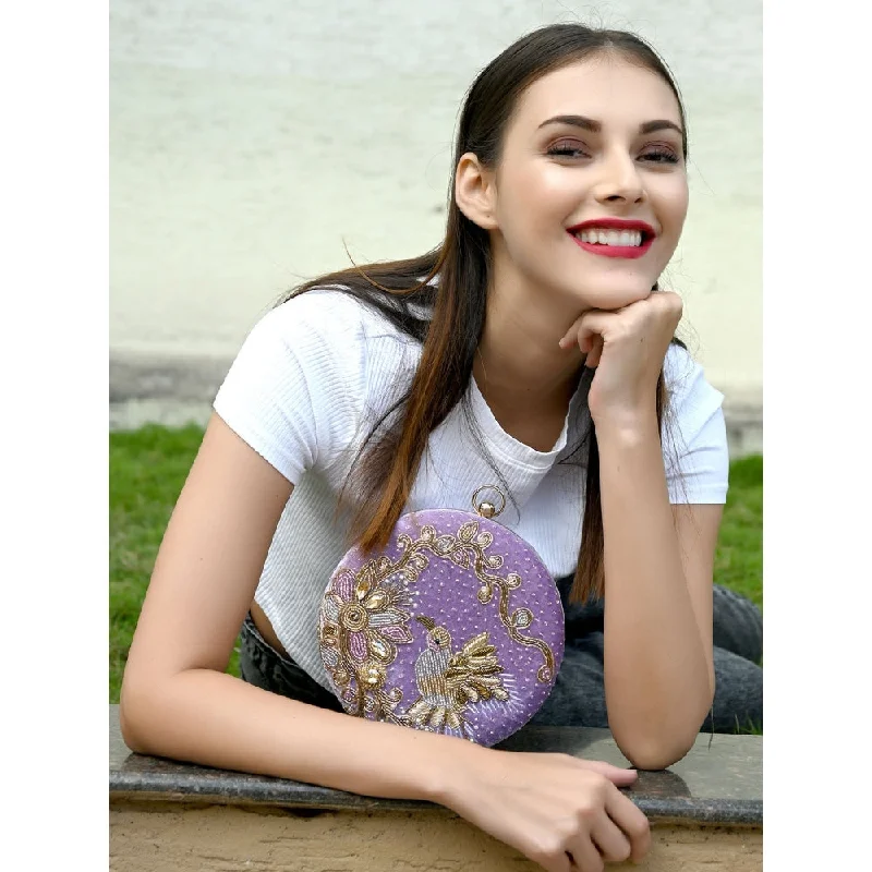 Women's Studded Leather Evening Bag in Black for Rock - n - Roll NightsOdette Purple Embellished Clutch Women's Studded Leather Evening Bag in Black for Rock - n - Roll NightsOdette Purple Embellished Clutch