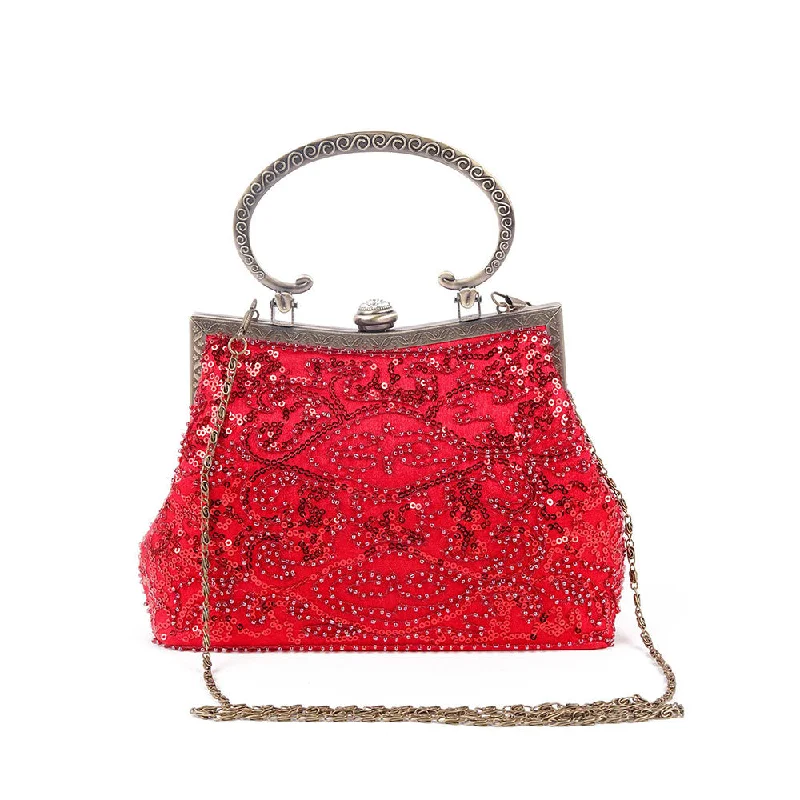 Mirrored Clutch in Silver for Futuristic - Themed GatheringsOdette Solid Gorgeous Red Sequenced Hand Clutch Mirrored Clutch in Silver for Futuristic - Themed GatheringsOdette Solid Gorgeous Red Sequenced Hand Clutch