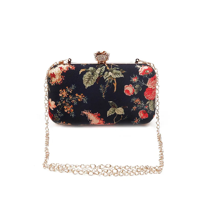 Women's Studded Leather Evening Bag in Black for Rock - n - Roll NightsOdette Stunner Black Floral Printed Clutch Women's Studded Leather Evening Bag in Black for Rock - n - Roll NightsOdette Stunner Black Floral Printed Clutch