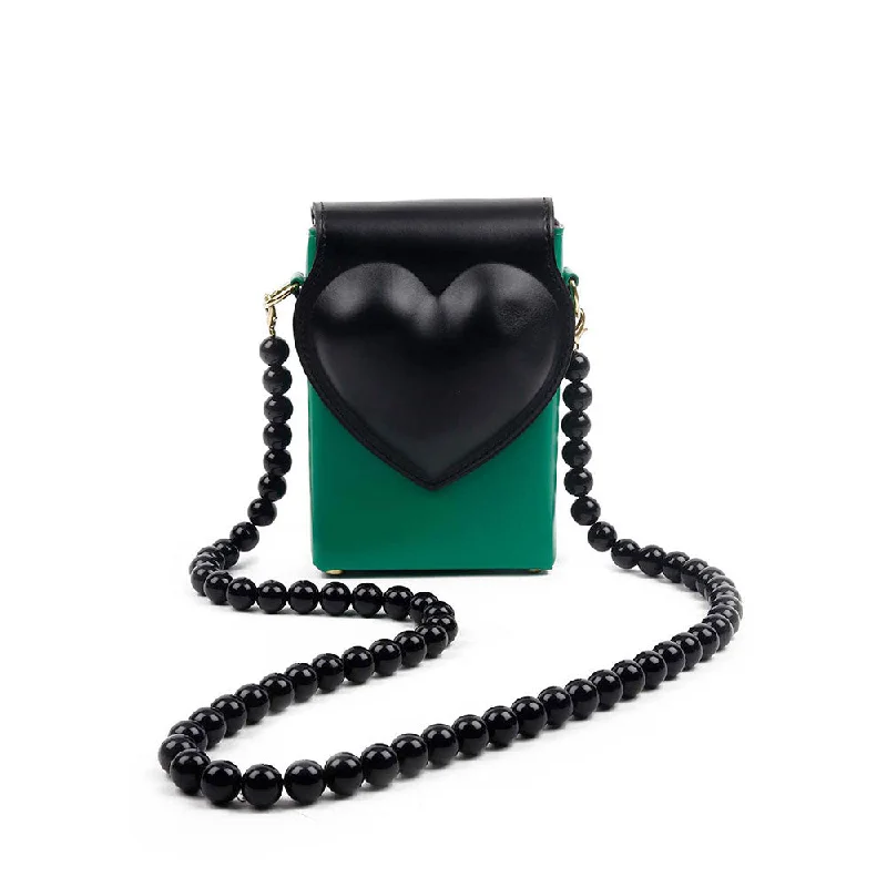 Leather Clutch with Chain Strap in Black for Cocktail PartiesOdette Unique Green And Black Clutch Leather Clutch with Chain Strap in Black for Cocktail PartiesOdette Unique Green And Black Clutch