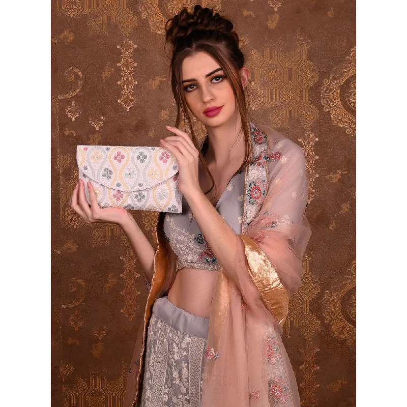 Bejeweled Clutch in Purple for Opera PerformancesOdette White Cutdana Embellished Clutch Bag