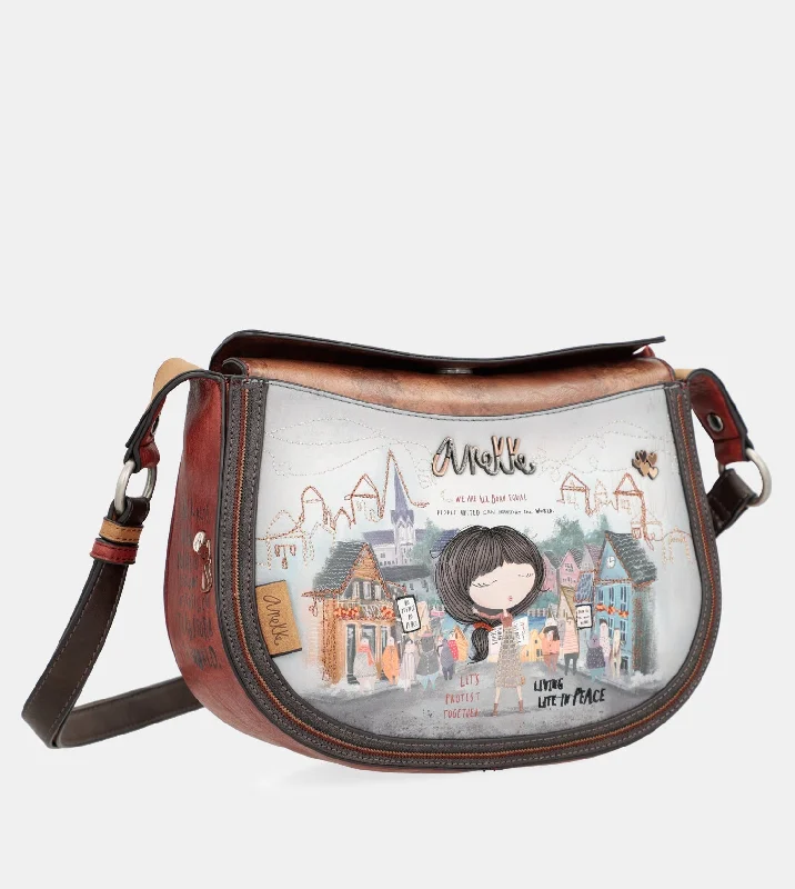 Medium - sized Canvas Crossbody Bag in Beige with Floral Print for Spring OutingsOval shoulder bag Voice