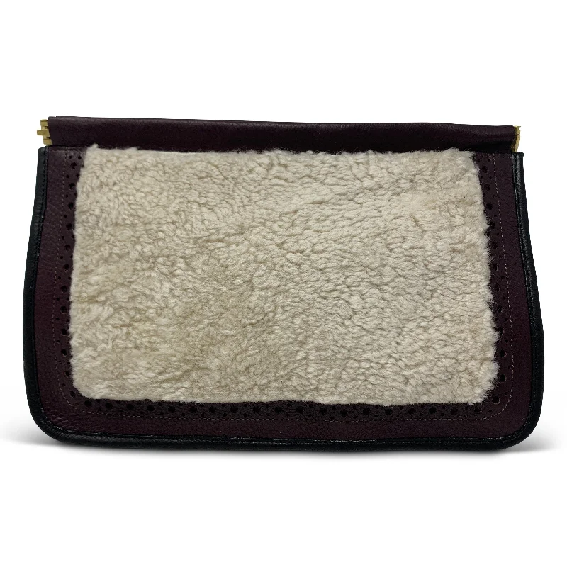 Women's Studded Leather Evening Bag in Black for Rock - n - Roll NightsOXBLOOD AND NATURAL SHEARLING SNAP CLUTCH Women's Studded Leather Evening Bag in Black for Rock - n - Roll NightsOXBLOOD AND NATURAL SHEARLING SNAP CLUTCH