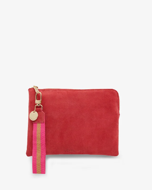 Women's Embroidered Silk Evening Bag in Navy for WeddingsPaige Clutch - Rose Suede