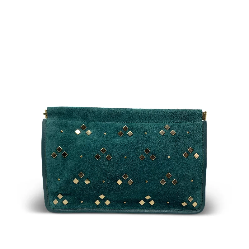 Women's Faux Fur Clutch in White for Winter BallsPetrol Studded Clutch