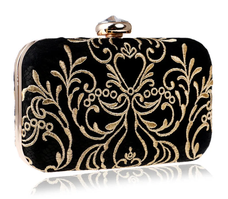 Snake - Skin Effect Clutch in Green for Exotic PartiesBlack & Gold Clutch Bag