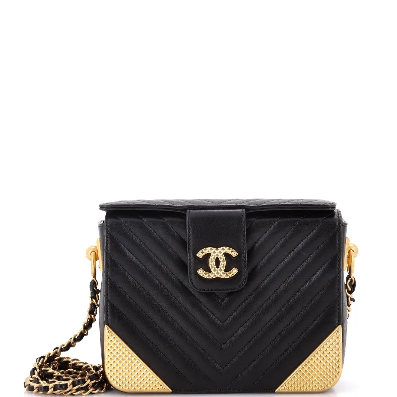 Leather - Trimmed Denim Crossbody Bag in Blue for a Vintage - Inspired LookRock the Corner Minaudiere Chevron Calfskin