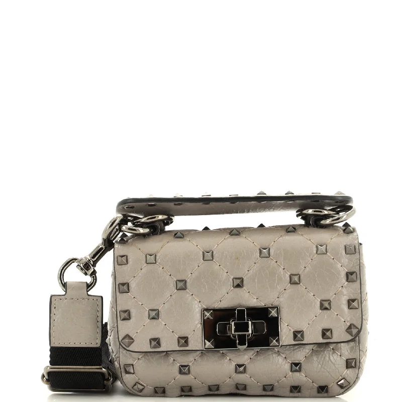 Metallic Crossbody Bag in Silver for New Year's Eve and Special CelebrationsRockstud Spike Flap Bag Quilted Leather Micro