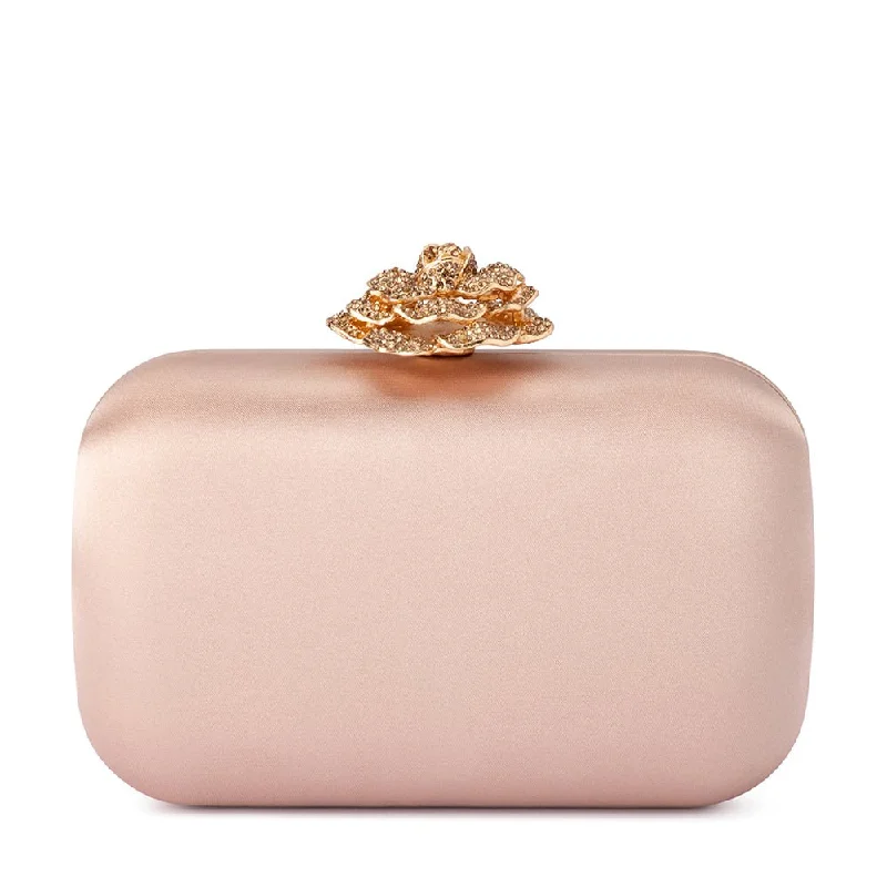 Leather Clutch with Chain Strap in Black for Cocktail PartiesROSA Crystal Lock Clutch