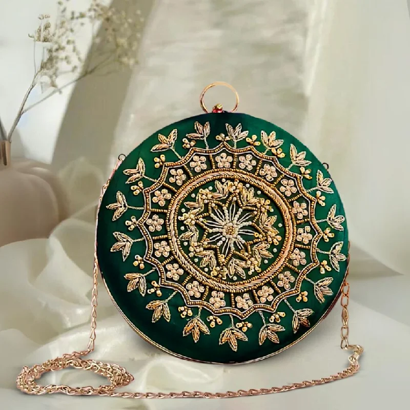 Large Sequin Clutch in Gold for Red - Carpet EventsRound Zari Pearl Clutch | Green