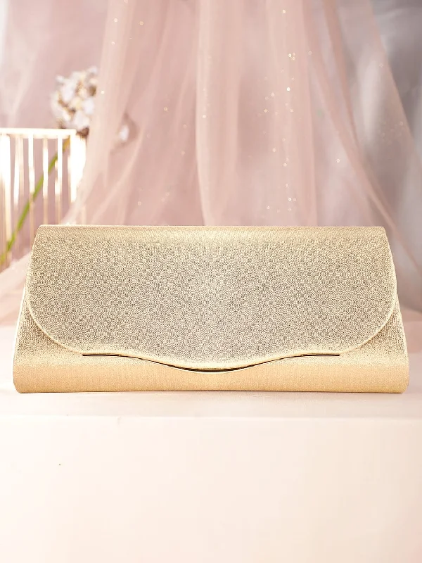 Bejeweled Clutch in Purple for Opera PerformancesRubans Radiant Sophistication Handcrafted Champagne Glossy Finish Clutch Bag