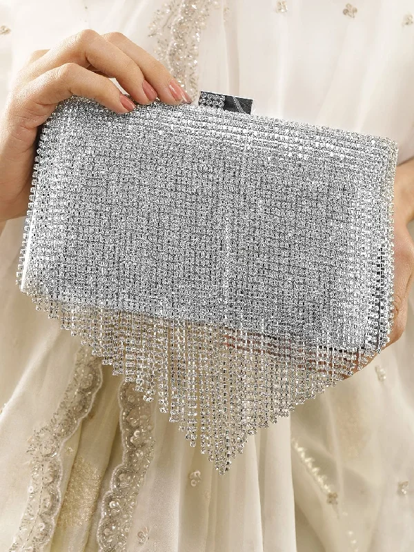 Women's Monogrammed Leather Clutch in Tan for Personalized StyleRubans Silver-Toned Shimmery Cubic Zirconia Layering Embellished Clutch Women's Monogrammed Leather Clutch in Tan for Personalized StyleRubans Silver-Toned Shimmery Cubic Zirconia Layering Embellished Clutch