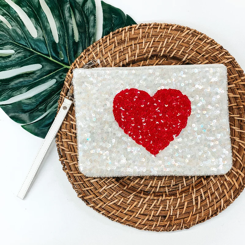 Mirrored Clutch in Silver for Futuristic - Themed GatheringsSequin Red Heart Clutch in White