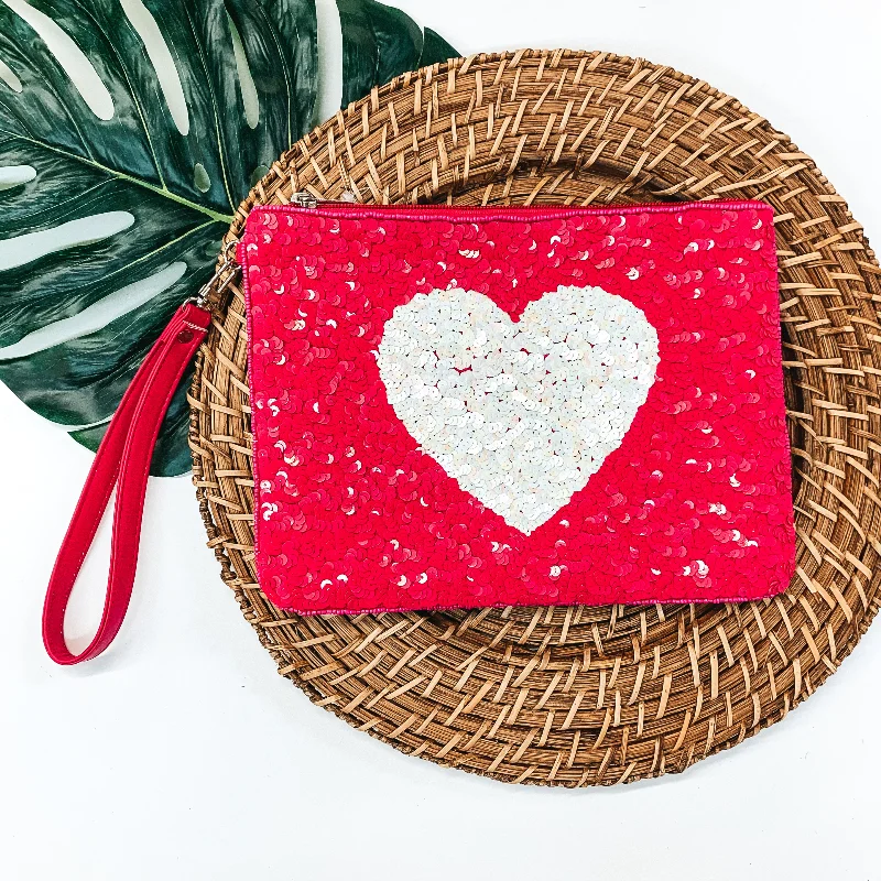Women's Glittery Clutch in Blue for Disco - Themed EventsSequin White Heart Clutch in Fuchsia