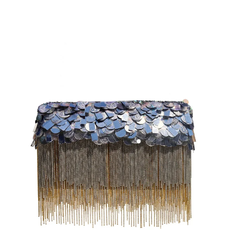 Women's Glittery Clutch in Blue for Disco - Themed EventsSilver Shimmy Ombre' Clutch