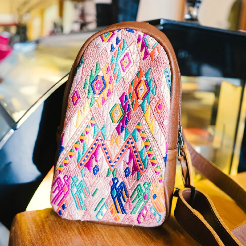 Women's Crossbody Bag with Zippered Pocket on the Back in Red for SecuritySMALL 2.0 CROSSBODY SLING - OOAK HUIPIL - CAFE - NO. 13188 Women's Crossbody Bag with Zippered Pocket on the Back in Red for SecuritySMALL 2.0 CROSSBODY SLING - OOAK HUIPIL - CAFE - NO. 13188
