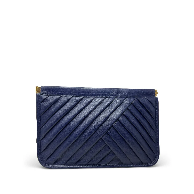 Velvet Clutch Bag in Burgundy with Crystal Embellishments for Formal DinnersSnap Clutch - Pleated Indigo