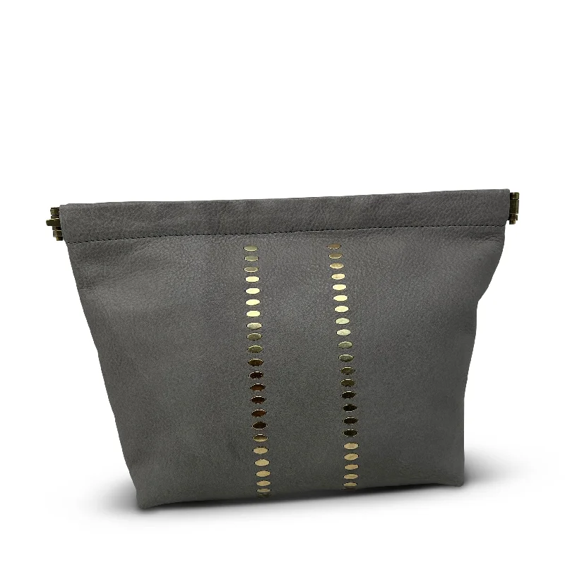 Pearl - Embellished Clutch in Cream for Bridal ShowersSnap Make Up Bag - Grey Stud