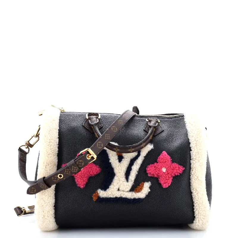 Suede Crossbody Bag in Olive Green for Fall Fashion StatementsSpeedy Bandouliere Bag Leather and Monogram Teddy Shearling 30