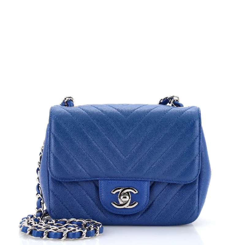 Metallic Crossbody Bag in Silver for New Year's Eve and Special CelebrationsSquare Classic Single Flap Bag Chevron Caviar Mini