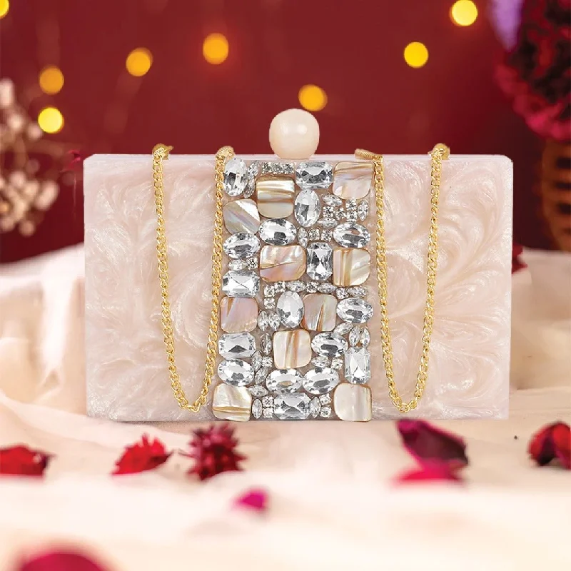 Women's Small Beaded Clutch in Silver for New Year's Eve PartyStar Dust Resin Clutch